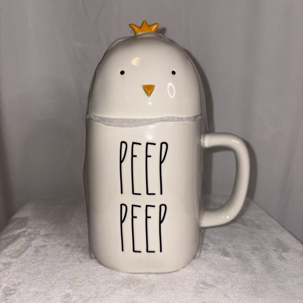 Rae Dunn HTF Easter Mug PEEP PEEP Mug Ivory Chick Topper LL By Magenta NWT